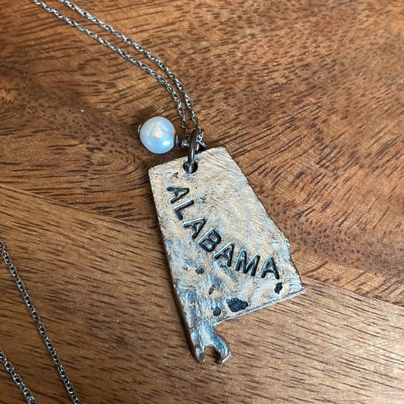 Sterling Silver Alabama and Pearl Necklace 16" HANDMADE - Picture 2 of 6